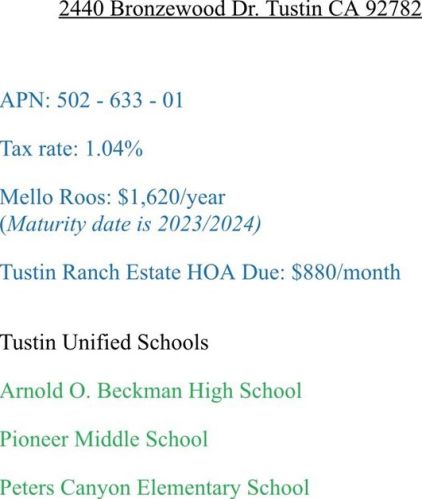 2440 Bronzewood Dr, Tustin CA  92782-4321 exterior